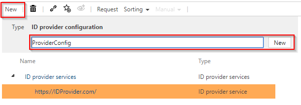 Create new ID provider configuration a an element type